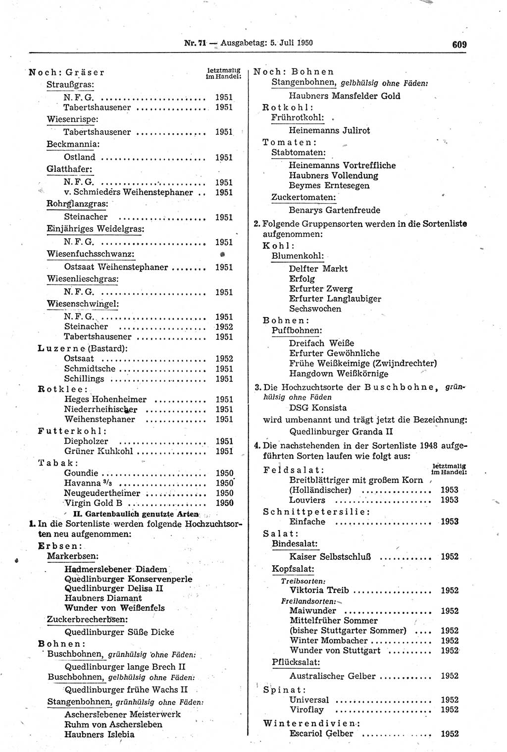 Gesetzblatt (GBl.) der Deutschen Demokratischen Republik (DDR) 1950, Seite 609 (GBl. DDR 1950, S. 609)