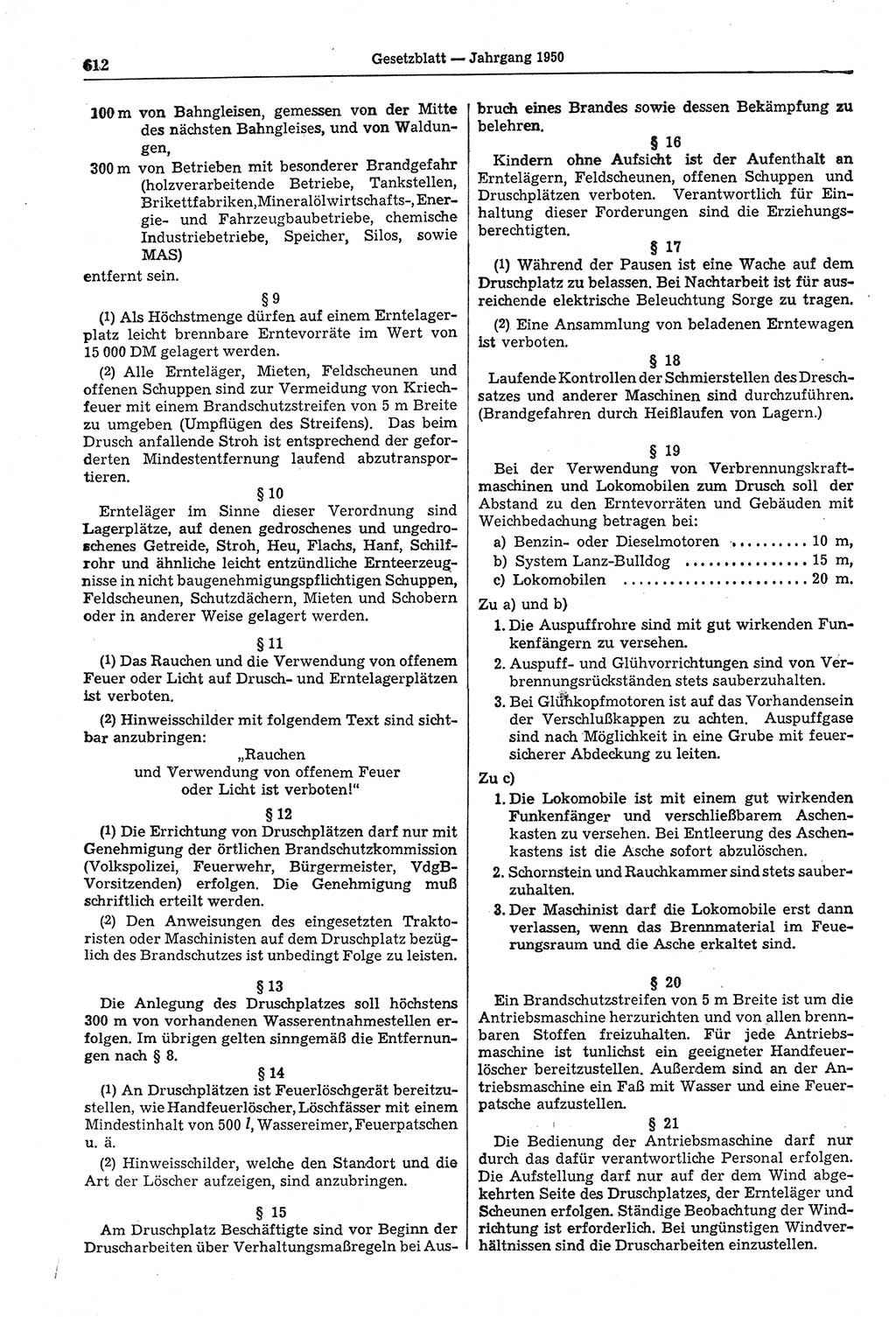 Gesetzblatt (GBl.) der Deutschen Demokratischen Republik (DDR) 1950, Seite 612 (GBl. DDR 1950, S. 612)