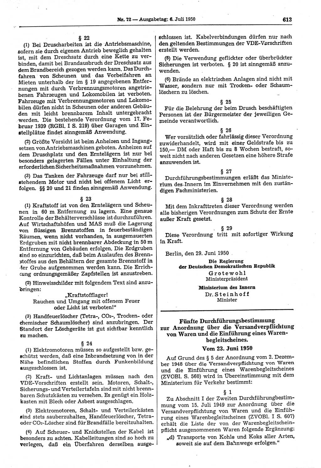Gesetzblatt (GBl.) der Deutschen Demokratischen Republik (DDR) 1950, Seite 613 (GBl. DDR 1950, S. 613)