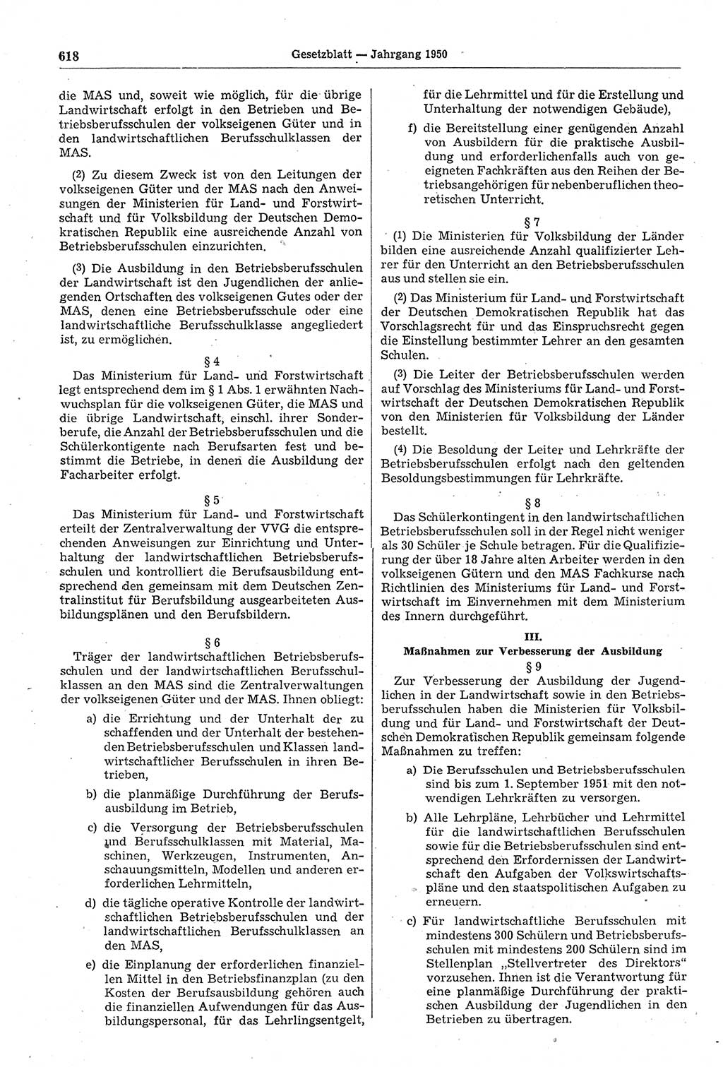 Gesetzblatt (GBl.) der Deutschen Demokratischen Republik (DDR) 1950, Seite 618 (GBl. DDR 1950, S. 618)