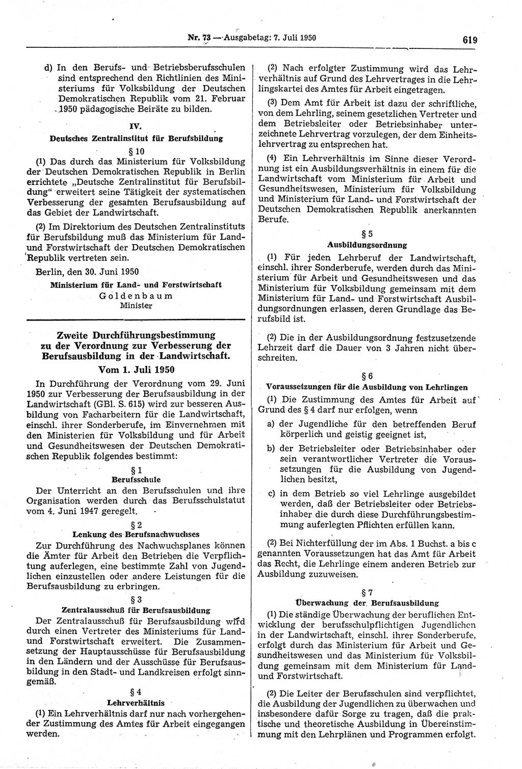 Gesetzblatt (GBl.) der Deutschen Demokratischen Republik (DDR) 1950, Seite 619 (GBl. DDR 1950, S. 619)