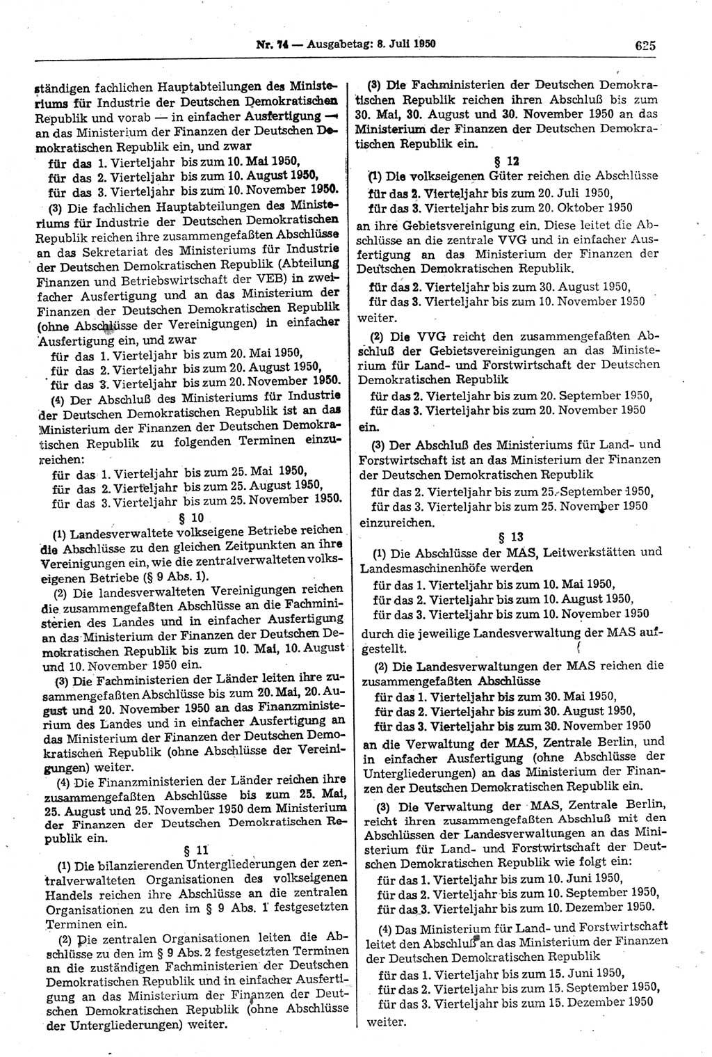 Gesetzblatt (GBl.) der Deutschen Demokratischen Republik (DDR) 1950, Seite 625 (GBl. DDR 1950, S. 625)