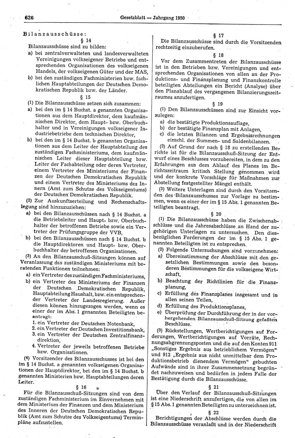 Gesetzblatt (GBl.) der Deutschen Demokratischen Republik (DDR) 1950, Seite 626 (GBl. DDR 1950, S. 626)