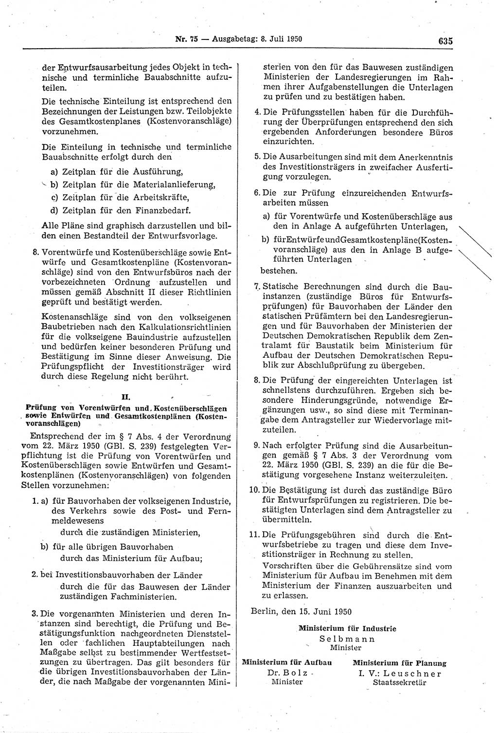 Gesetzblatt (GBl.) der Deutschen Demokratischen Republik (DDR) 1950, Seite 635 (GBl. DDR 1950, S. 635)