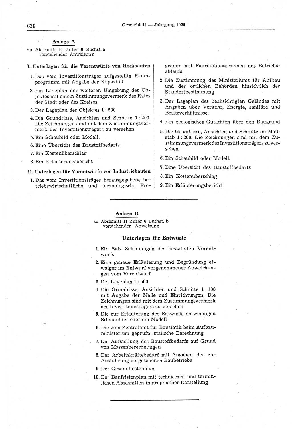 Gesetzblatt (GBl.) der Deutschen Demokratischen Republik (DDR) 1950, Seite 636 (GBl. DDR 1950, S. 636)
