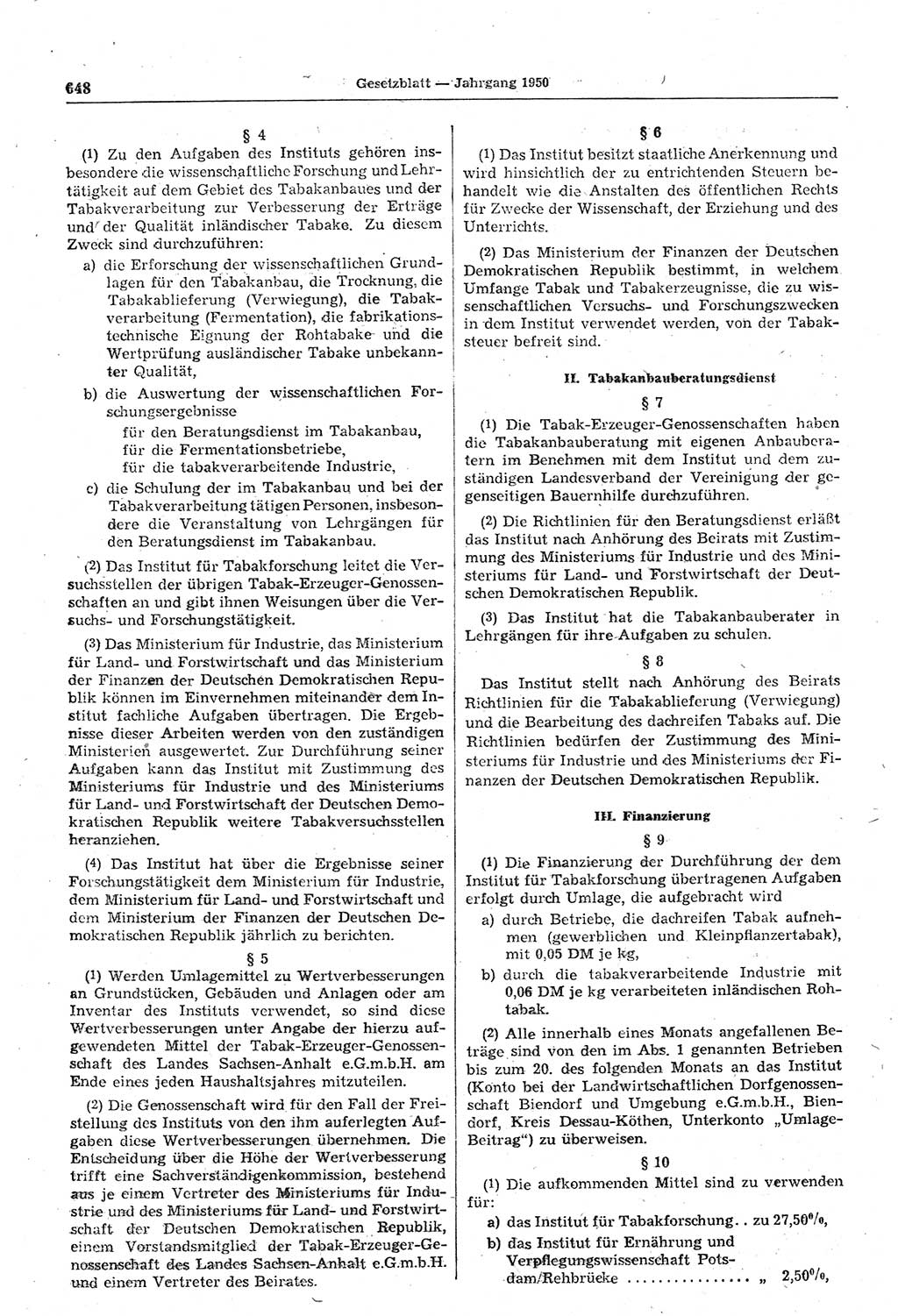 Gesetzblatt (GBl.) der Deutschen Demokratischen Republik (DDR) 1950, Seite 648 (GBl. DDR 1950, S. 648)