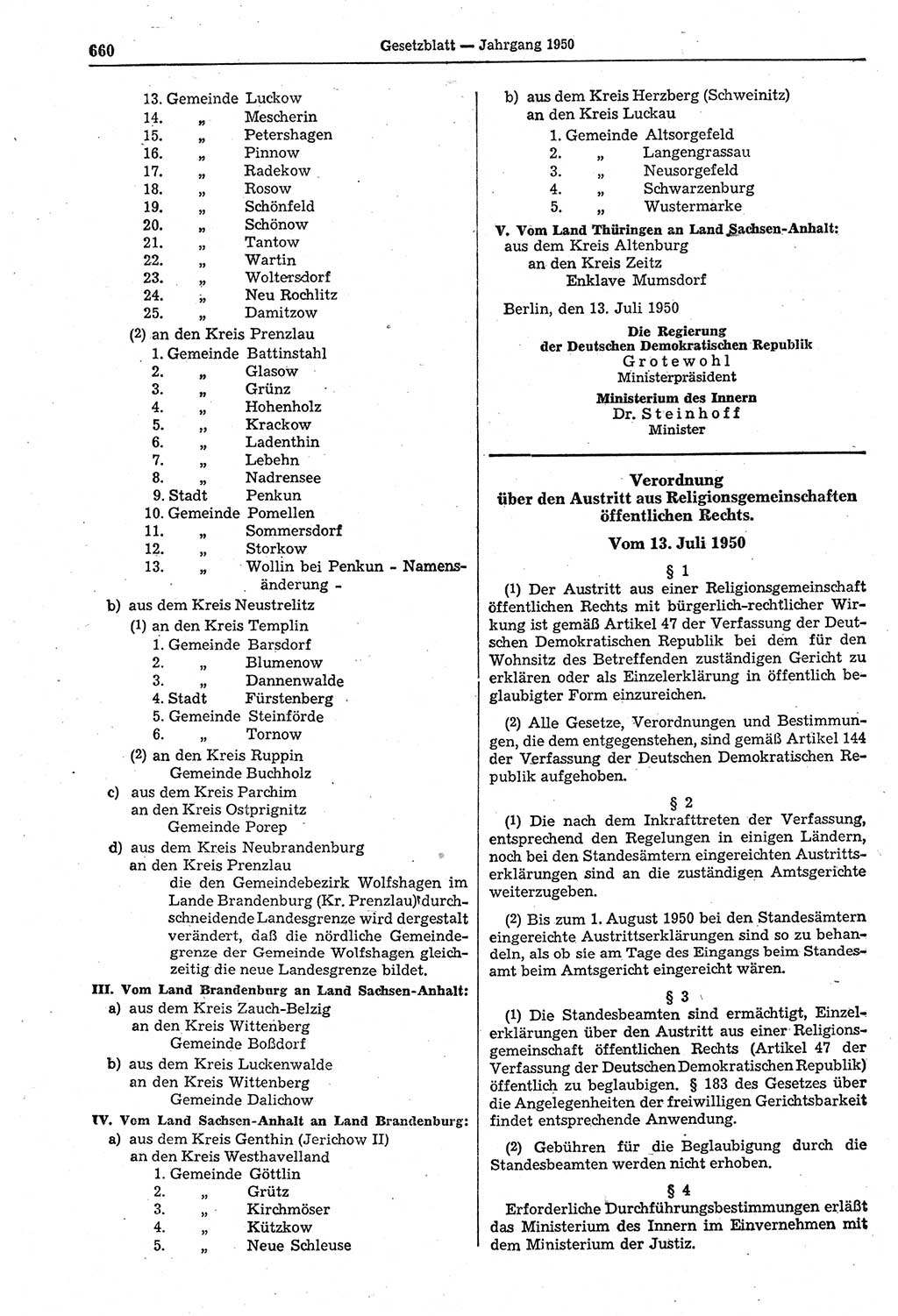Gesetzblatt (GBl.) der Deutschen Demokratischen Republik (DDR) 1950, Seite 660 (GBl. DDR 1950, S. 660)