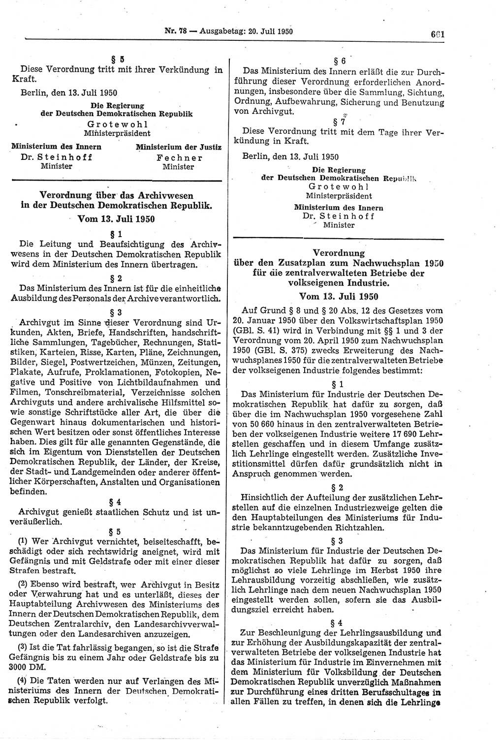 Gesetzblatt (GBl.) der Deutschen Demokratischen Republik (DDR) 1950, Seite 661 (GBl. DDR 1950, S. 661)
