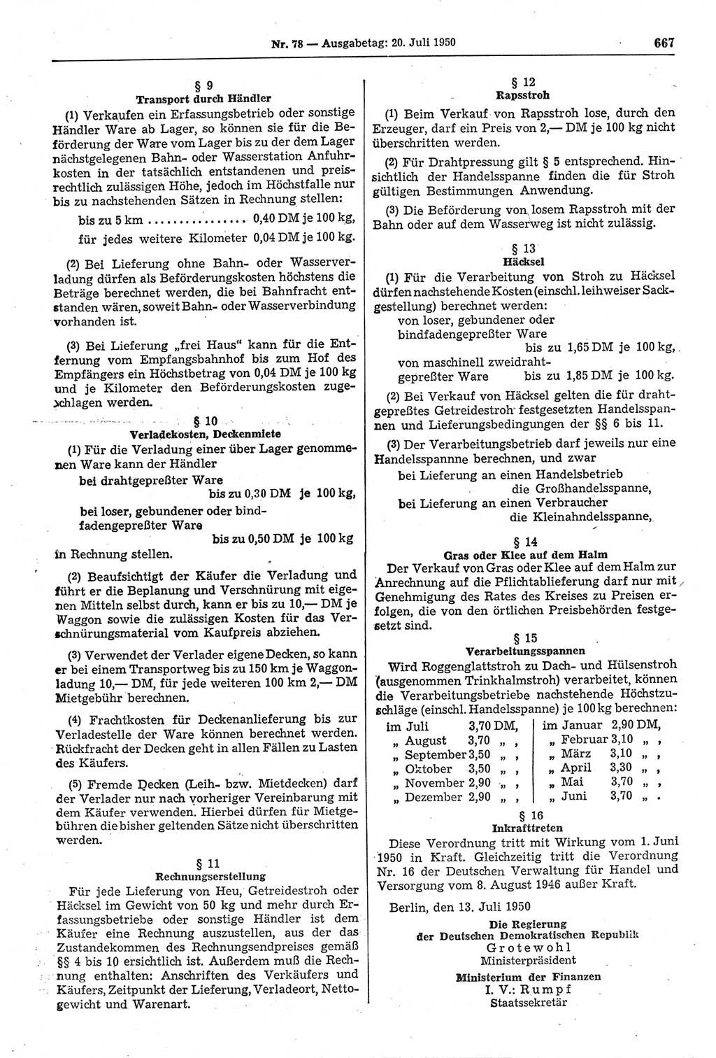Gesetzblatt (GBl.) der Deutschen Demokratischen Republik (DDR) 1950, Seite 667 (GBl. DDR 1950, S. 667)
