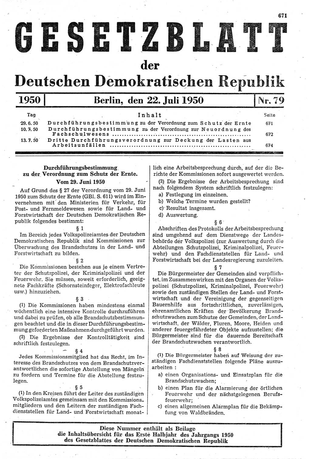 Gesetzblatt (GBl.) der Deutschen Demokratischen Republik (DDR) 1950, Seite 671 (GBl. DDR 1950, S. 671)