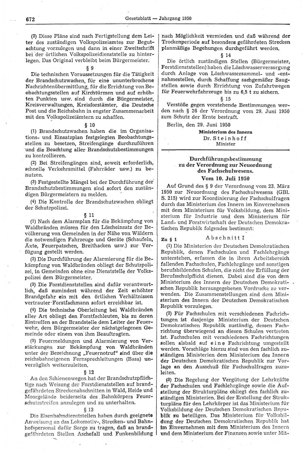 Gesetzblatt (GBl.) der Deutschen Demokratischen Republik (DDR) 1950, Seite 672 (GBl. DDR 1950, S. 672)