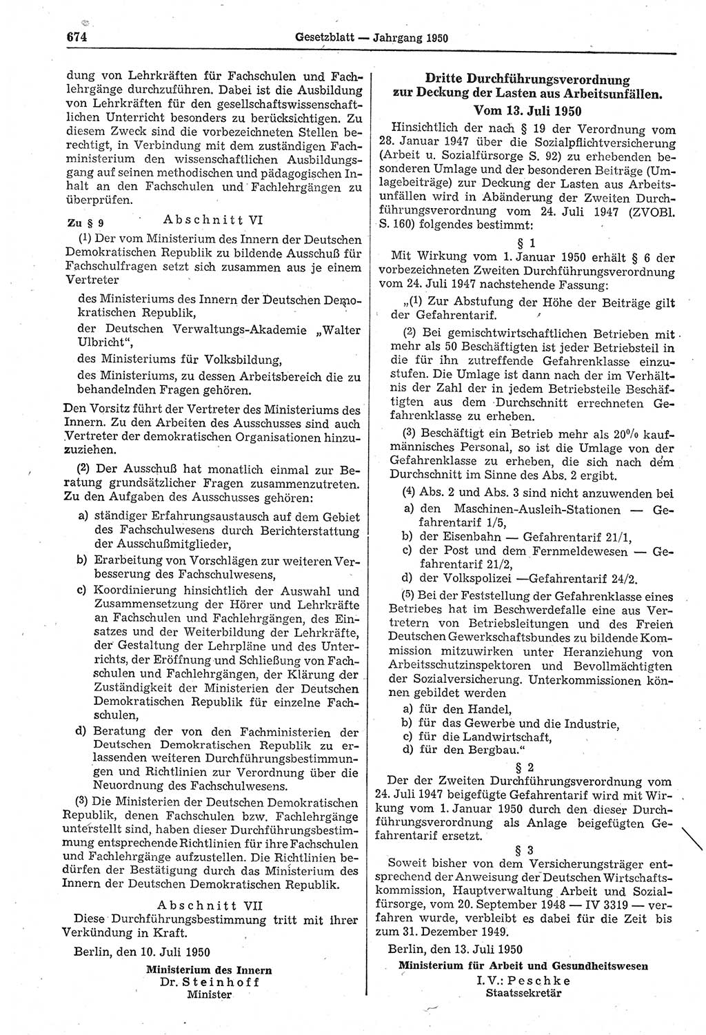 Gesetzblatt (GBl.) der Deutschen Demokratischen Republik (DDR) 1950, Seite 674 (GBl. DDR 1950, S. 674)