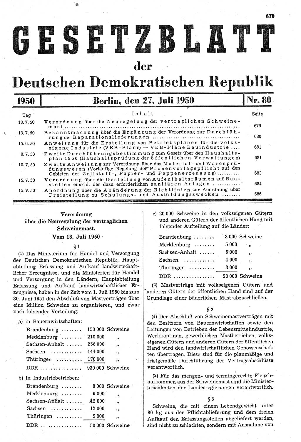 Gesetzblatt (GBl.) der Deutschen Demokratischen Republik (DDR) 1950, Seite 679 (GBl. DDR 1950, S. 679)