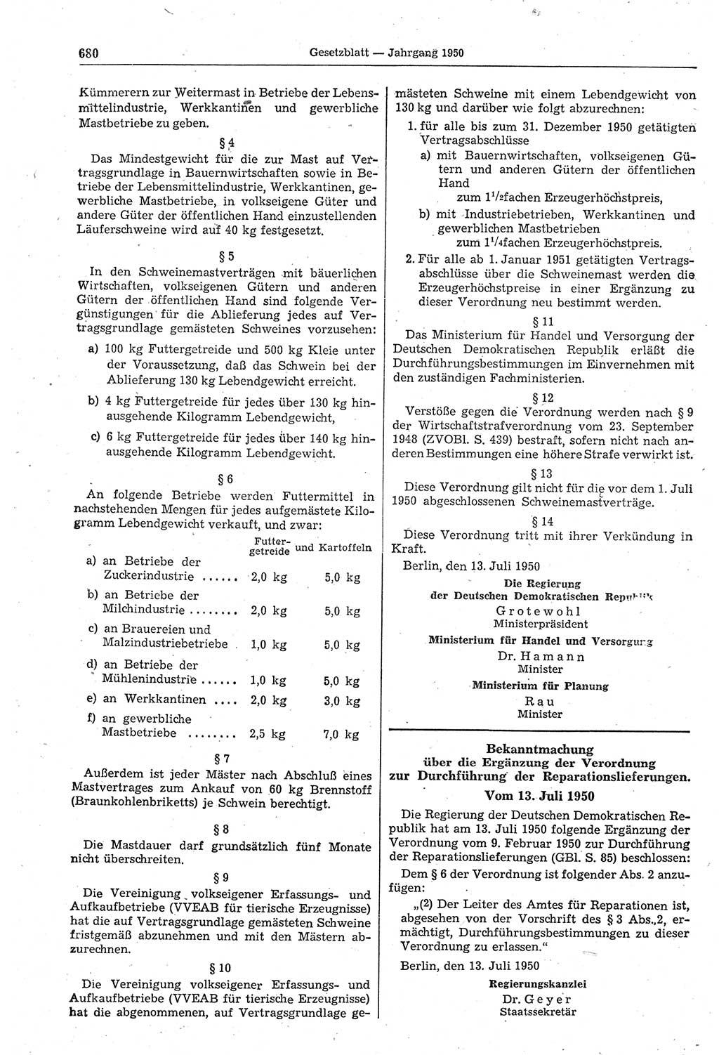 Gesetzblatt (GBl.) der Deutschen Demokratischen Republik (DDR) 1950, Seite 680 (GBl. DDR 1950, S. 680)