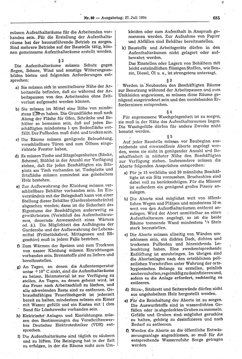Gesetzblatt (GBl.) der Deutschen Demokratischen Republik (DDR) 1950, Seite 685 (GBl. DDR 1950, S. 685)
