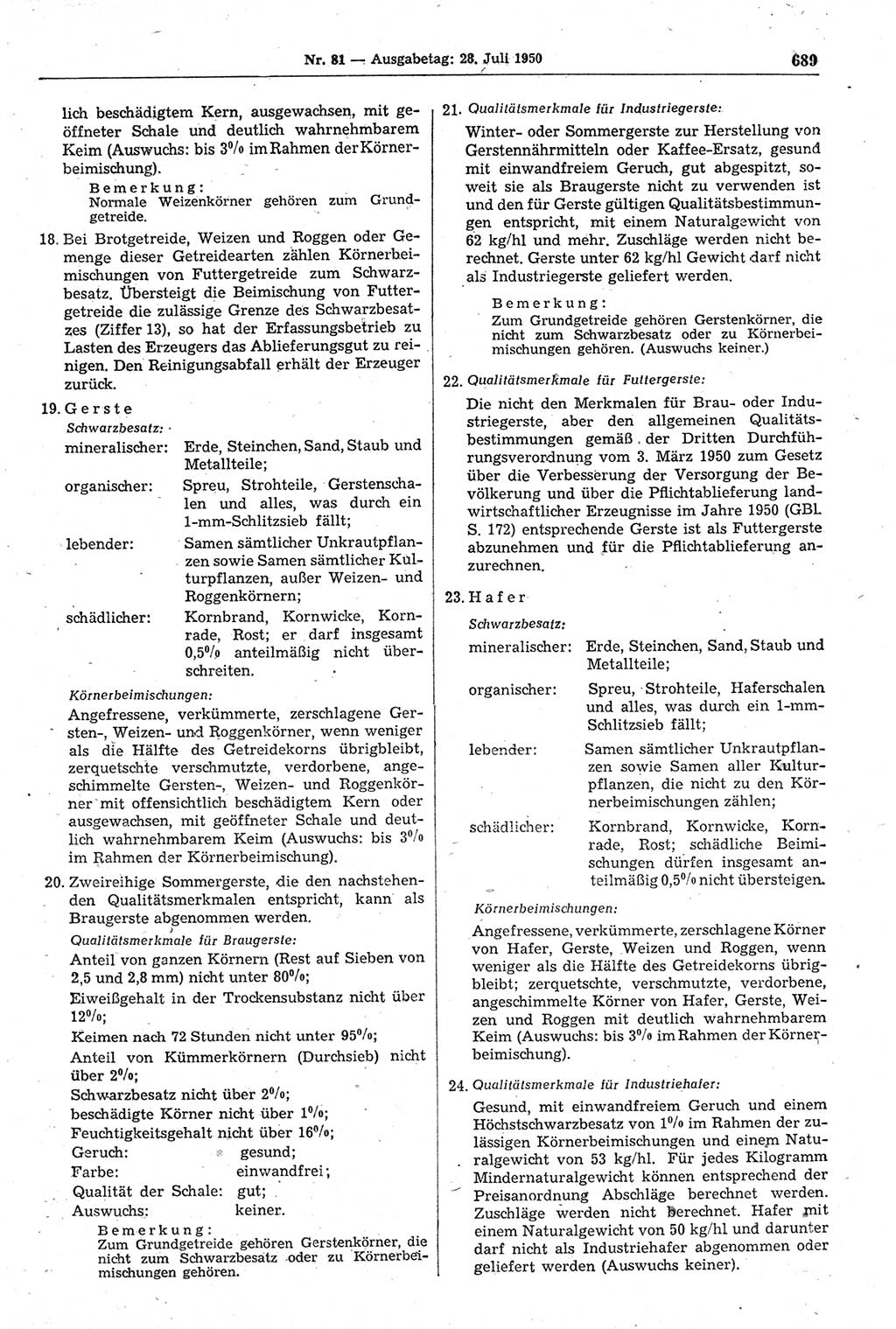 Gesetzblatt (GBl.) der Deutschen Demokratischen Republik (DDR) 1950, Seite 689 (GBl. DDR 1950, S. 689)