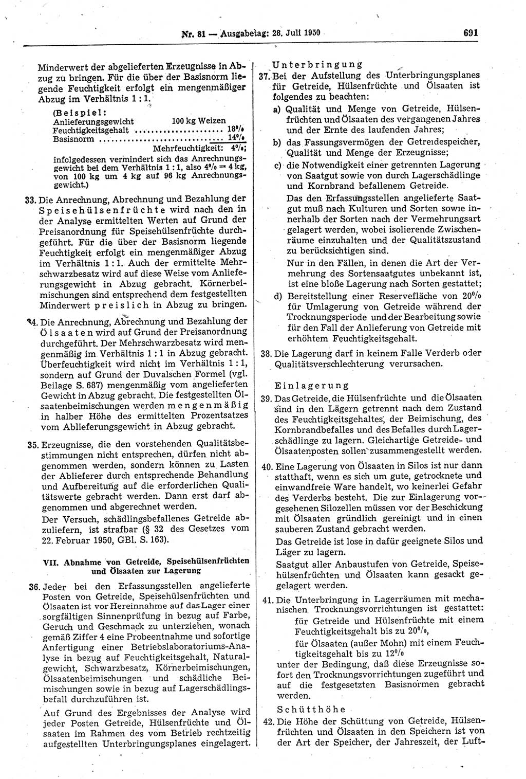 Gesetzblatt (GBl.) der Deutschen Demokratischen Republik (DDR) 1950, Seite 691 (GBl. DDR 1950, S. 691)
