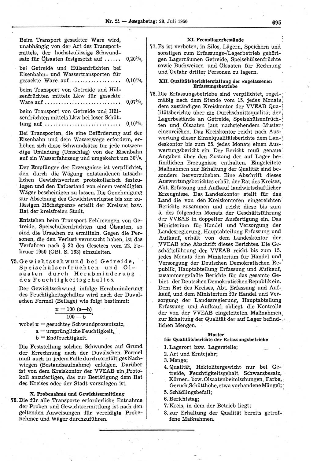 Gesetzblatt (GBl.) der Deutschen Demokratischen Republik (DDR) 1950, Seite 695 (GBl. DDR 1950, S. 695)