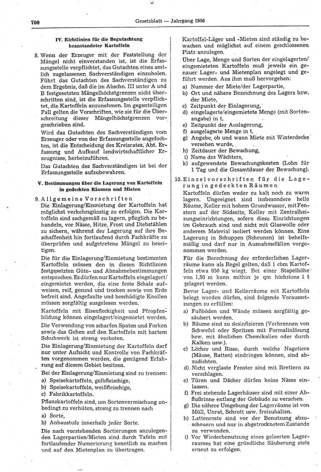 Gesetzblatt (GBl.) der Deutschen Demokratischen Republik (DDR) 1950, Seite 700 (GBl. DDR 1950, S. 700)