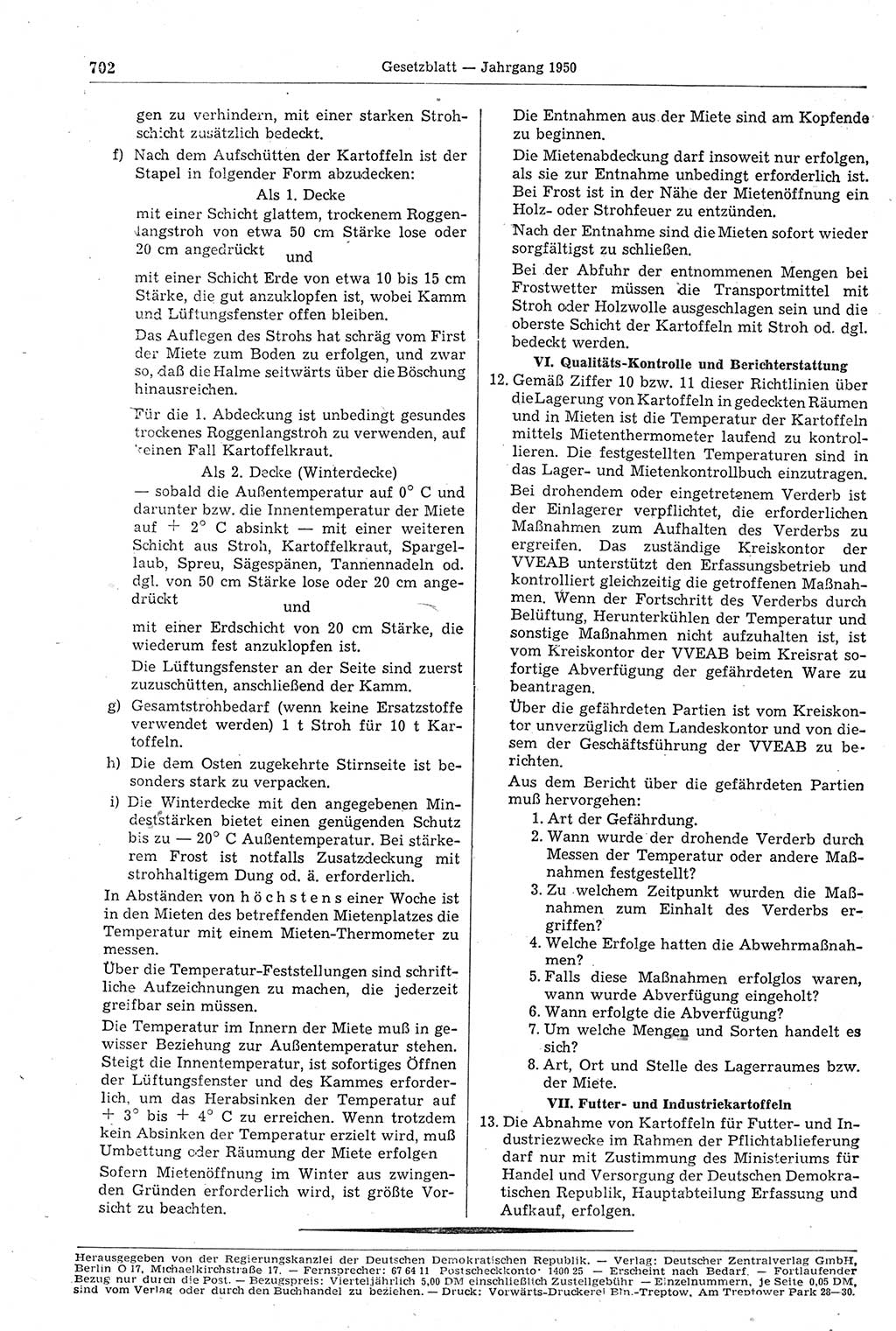 Gesetzblatt (GBl.) der Deutschen Demokratischen Republik (DDR) 1950, Seite 702 (GBl. DDR 1950, S. 702)