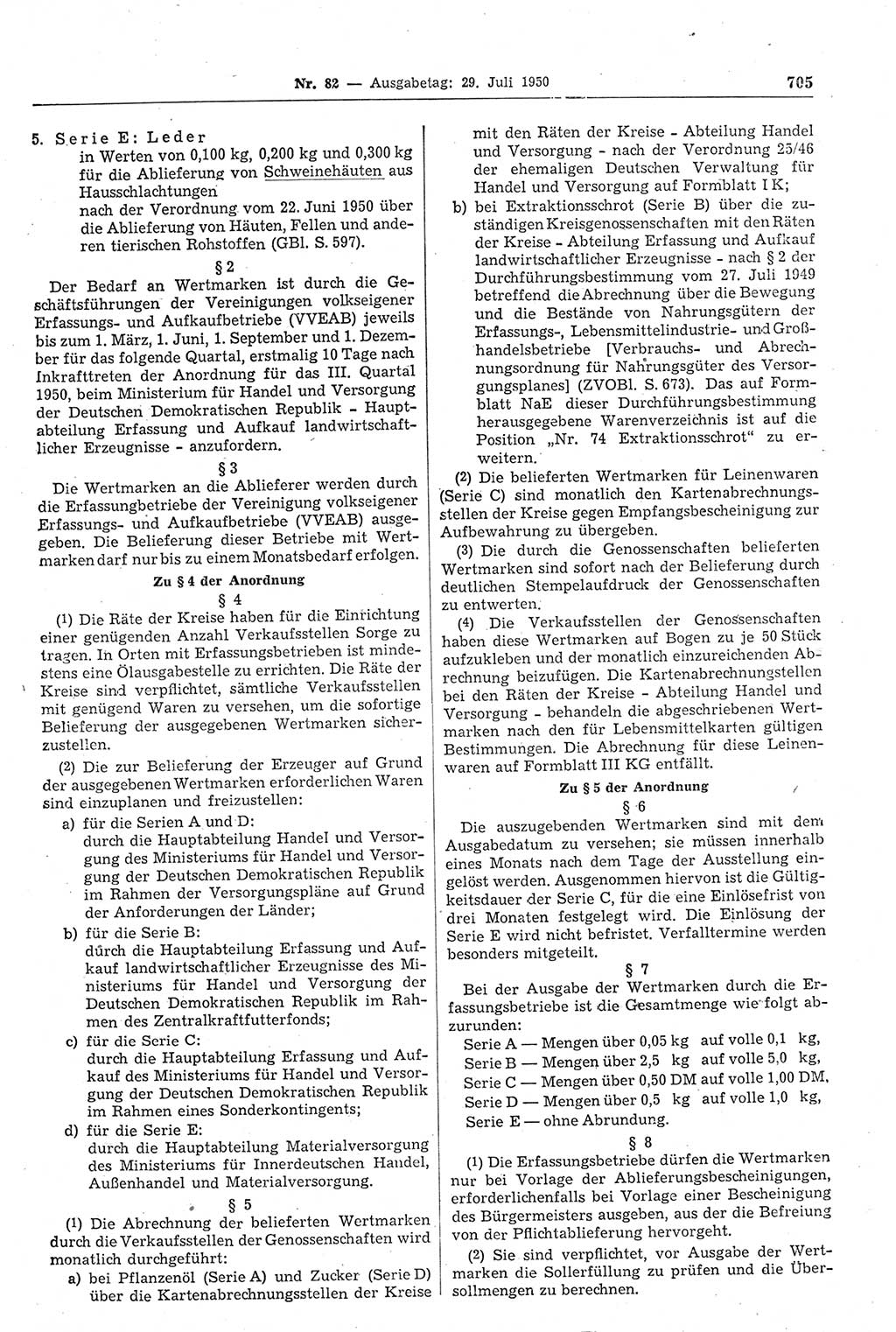 Gesetzblatt (GBl.) der Deutschen Demokratischen Republik (DDR) 1950, Seite 705 (GBl. DDR 1950, S. 705)