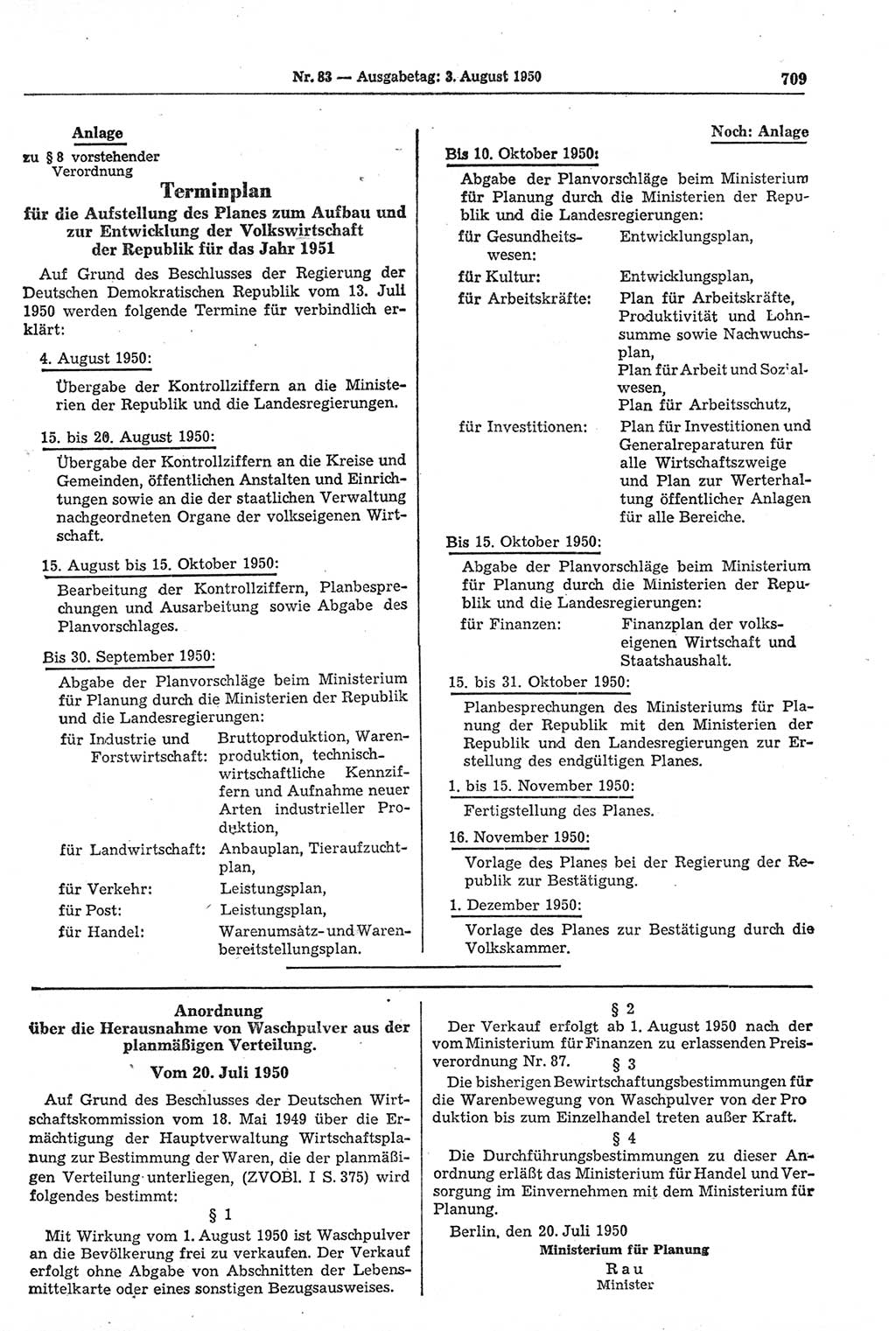 Gesetzblatt (GBl.) der Deutschen Demokratischen Republik (DDR) 1950, Seite 709 (GBl. DDR 1950, S. 709)