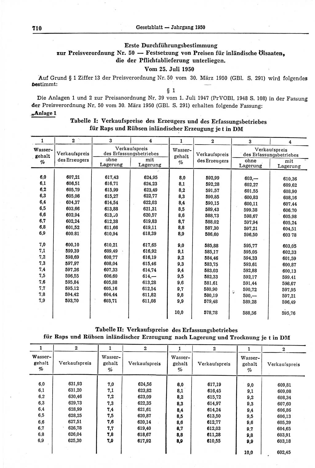 Gesetzblatt (GBl.) der Deutschen Demokratischen Republik (DDR) 1950, Seite 710 (GBl. DDR 1950, S. 710)