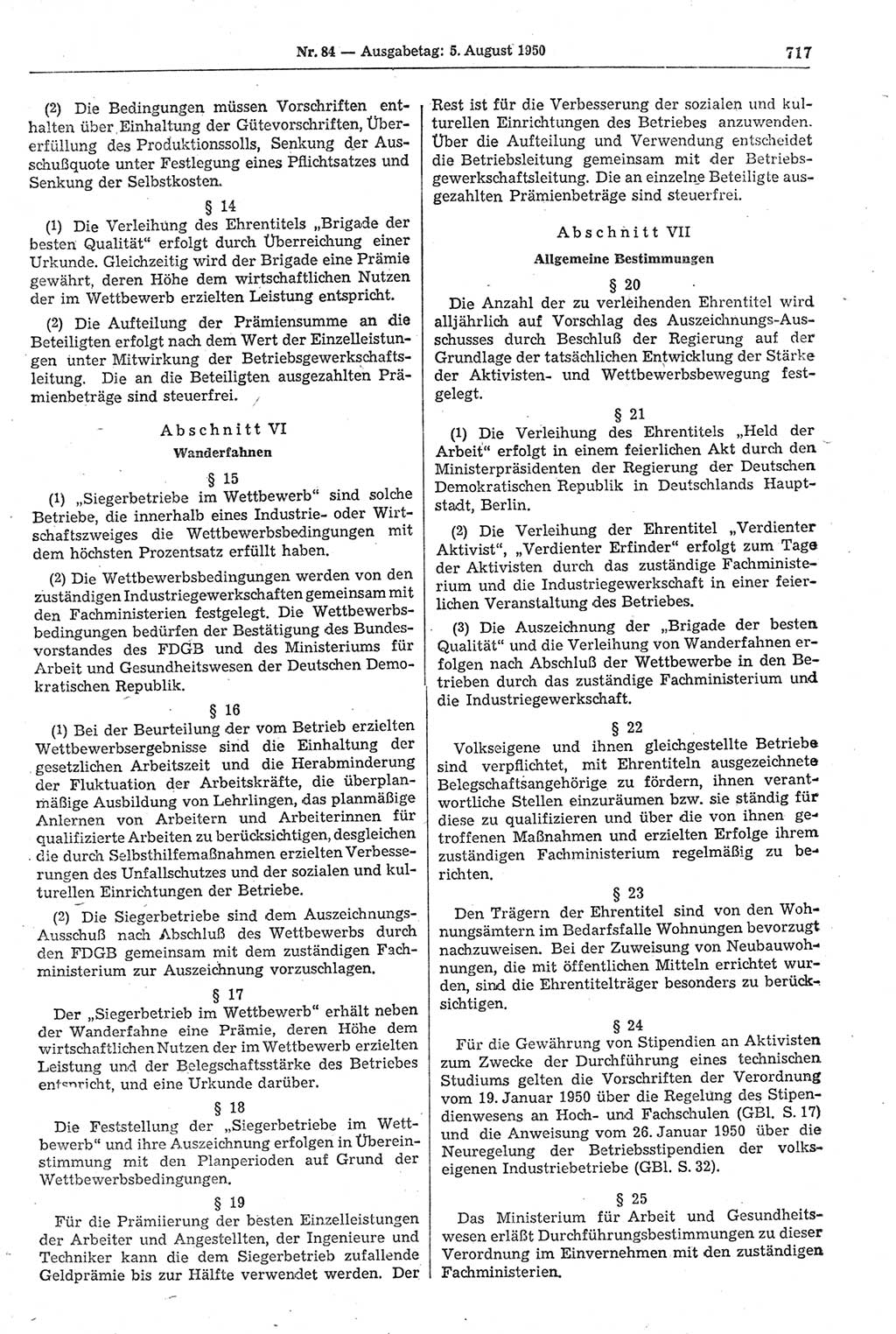 Gesetzblatt (GBl.) der Deutschen Demokratischen Republik (DDR) 1950, Seite 717 (GBl. DDR 1950, S. 717)