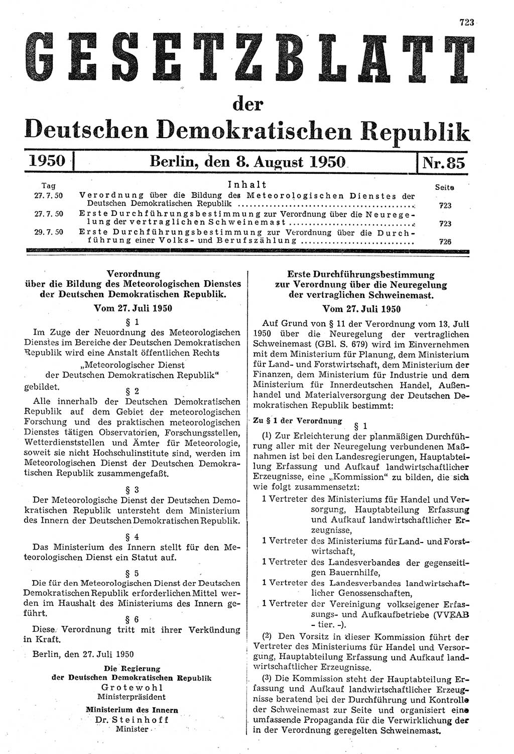 Gesetzblatt (GBl.) der Deutschen Demokratischen Republik (DDR) 1950, Seite 723 (GBl. DDR 1950, S. 723)