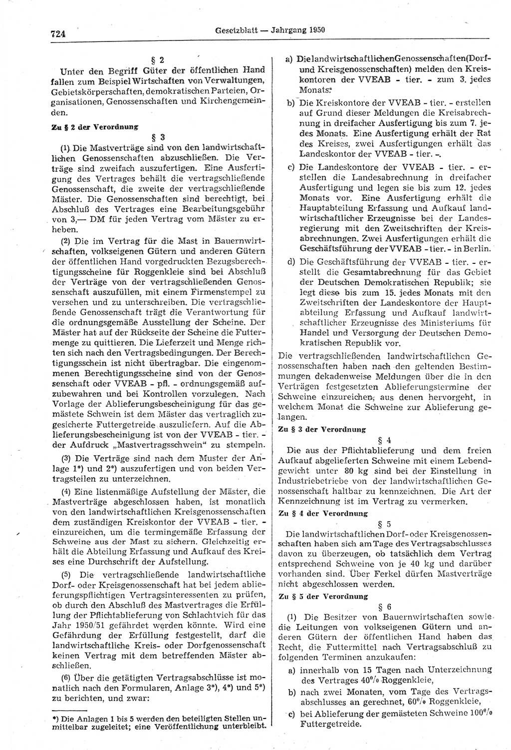 Gesetzblatt (GBl.) der Deutschen Demokratischen Republik (DDR) 1950, Seite 724 (GBl. DDR 1950, S. 724)
