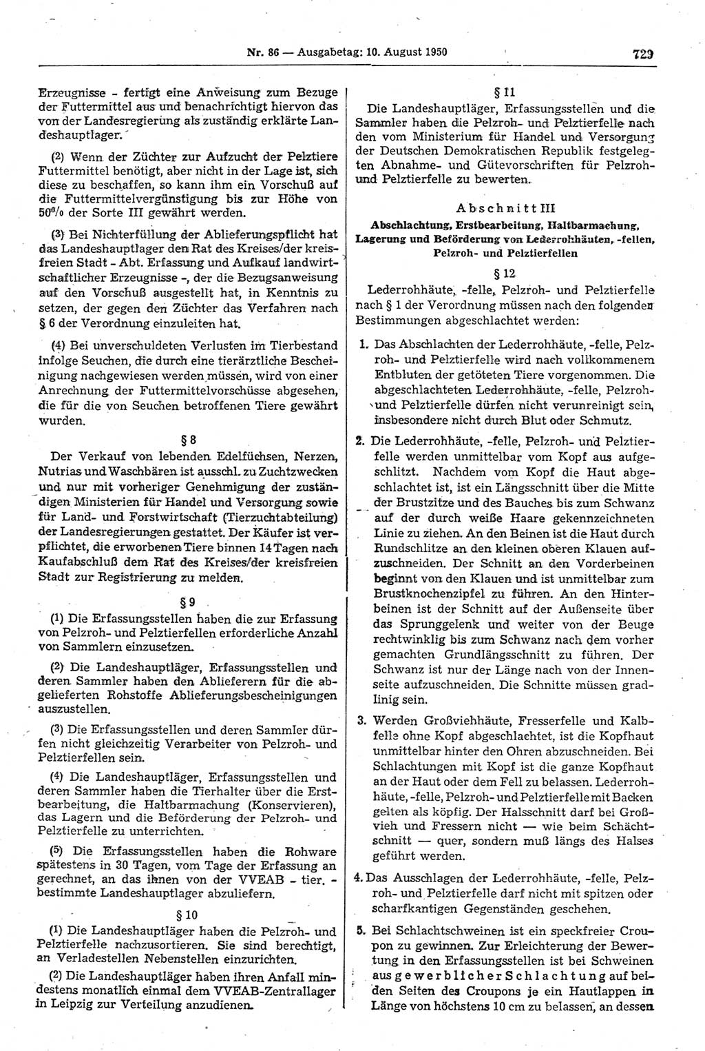 Gesetzblatt (GBl.) der Deutschen Demokratischen Republik (DDR) 1950, Seite 729 (GBl. DDR 1950, S. 729)