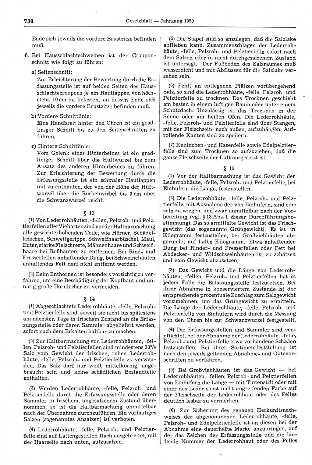 Gesetzblatt (GBl.) der Deutschen Demokratischen Republik (DDR) 1950, Seite 730 (GBl. DDR 1950, S. 730)