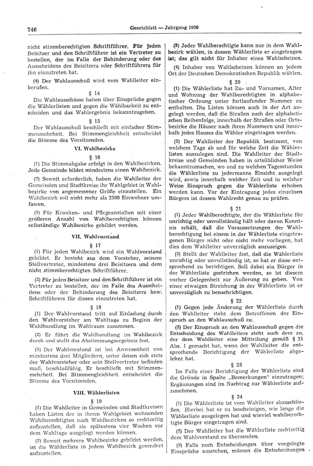 Gesetzblatt (GBl.) der Deutschen Demokratischen Republik (DDR) 1950, Seite 746 (GBl. DDR 1950, S. 746)