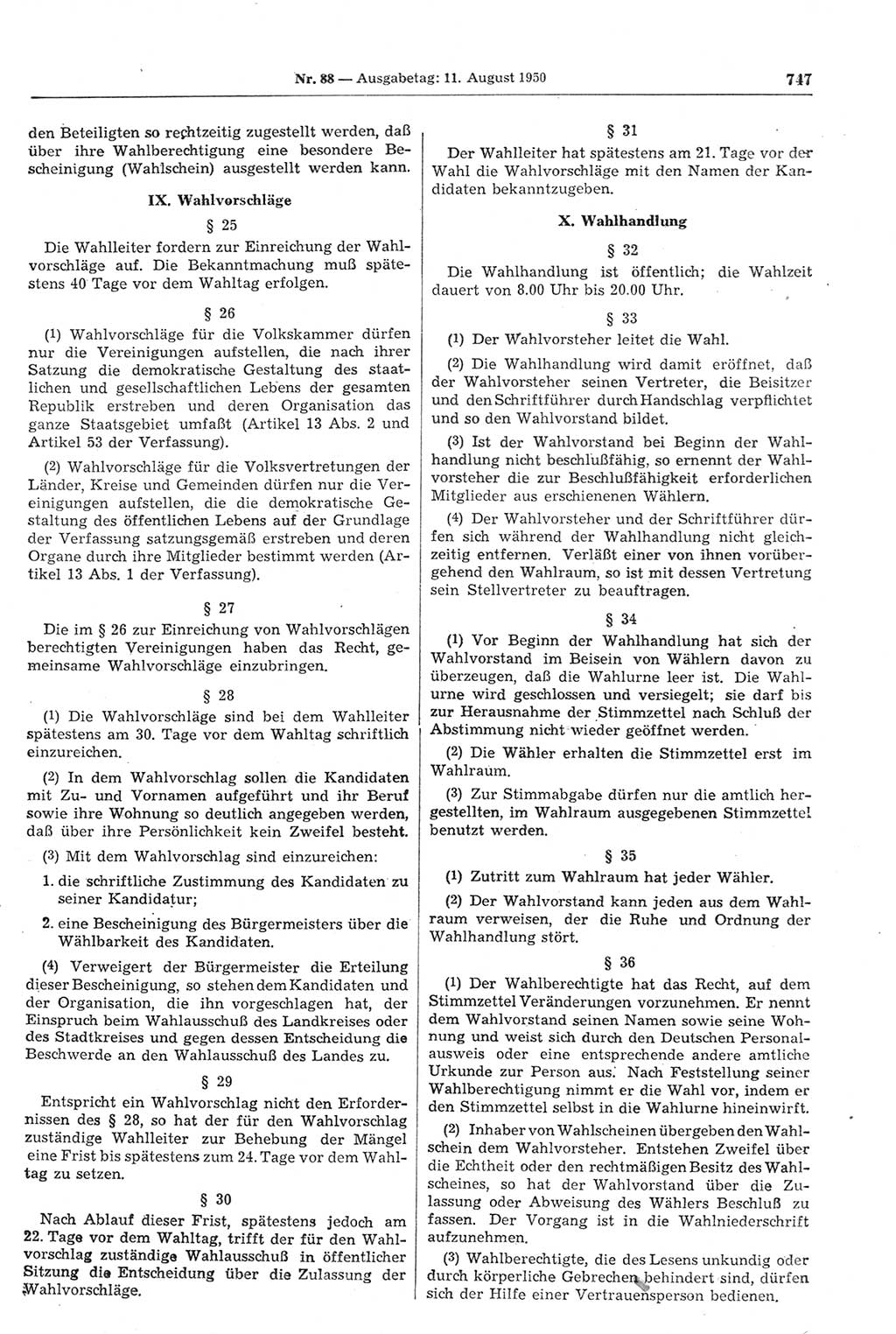 Gesetzblatt (GBl.) der Deutschen Demokratischen Republik (DDR) 1950, Seite 747 (GBl. DDR 1950, S. 747)