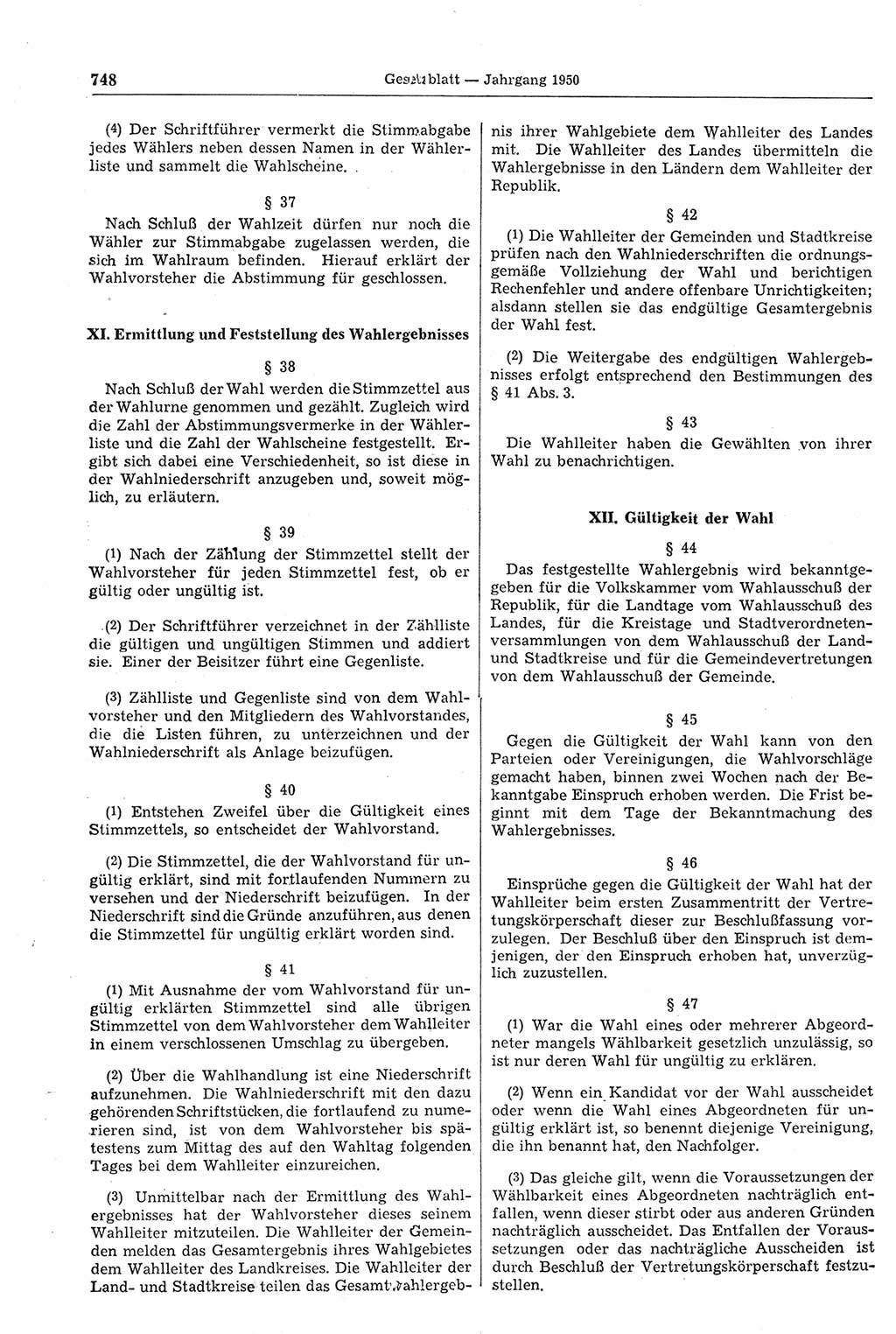 Gesetzblatt (GBl.) der Deutschen Demokratischen Republik (DDR) 1950, Seite 748 (GBl. DDR 1950, S. 748)
