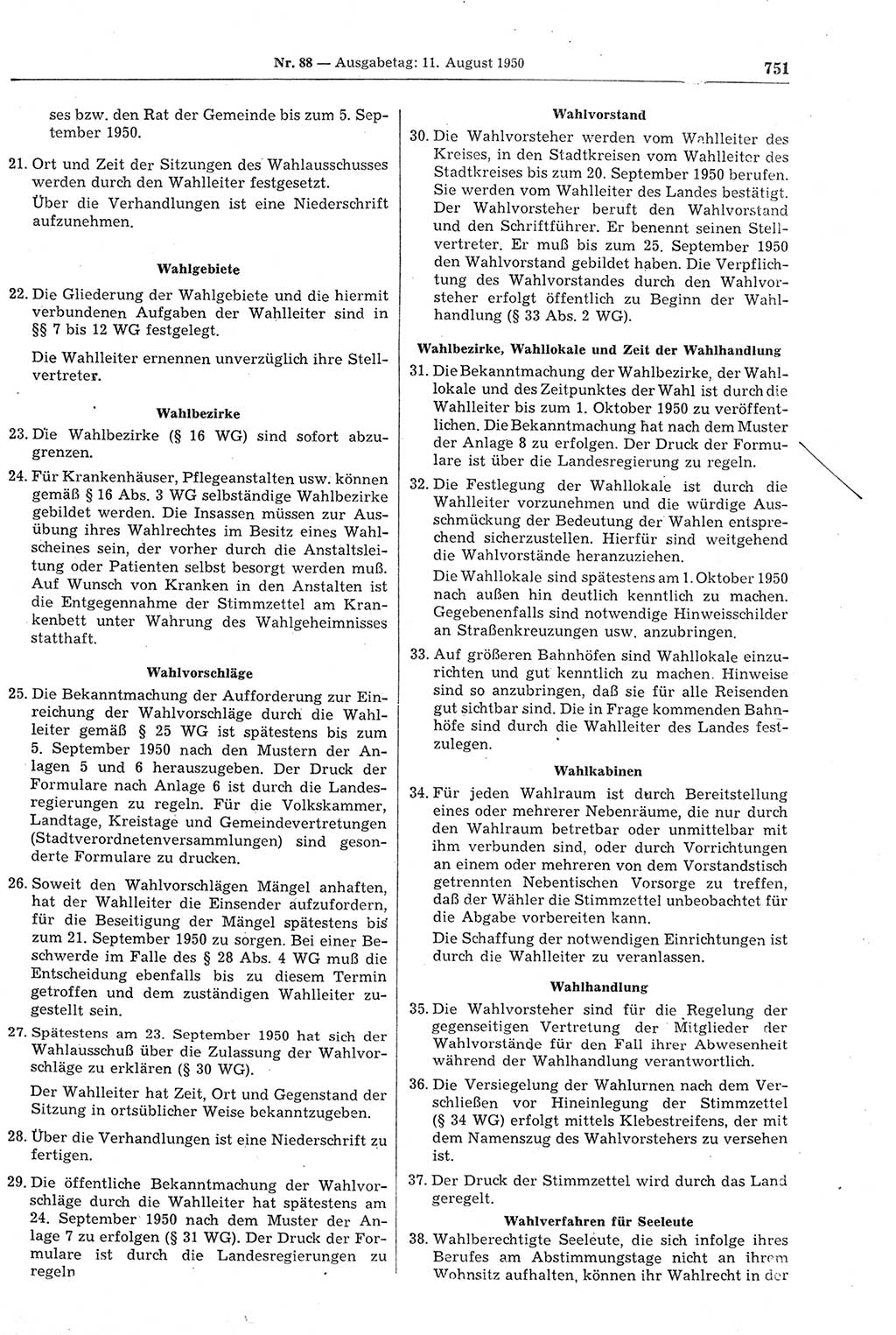 Gesetzblatt (GBl.) der Deutschen Demokratischen Republik (DDR) 1950, Seite 751 (GBl. DDR 1950, S. 751)