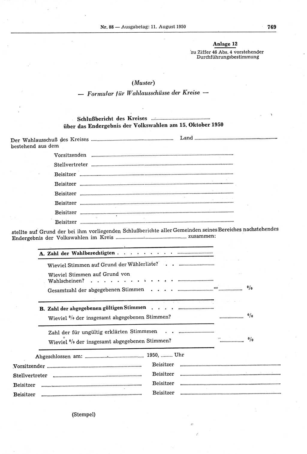 Gesetzblatt (GBl.) der Deutschen Demokratischen Republik (DDR) 1950, Seite 769 (GBl. DDR 1950, S. 769)