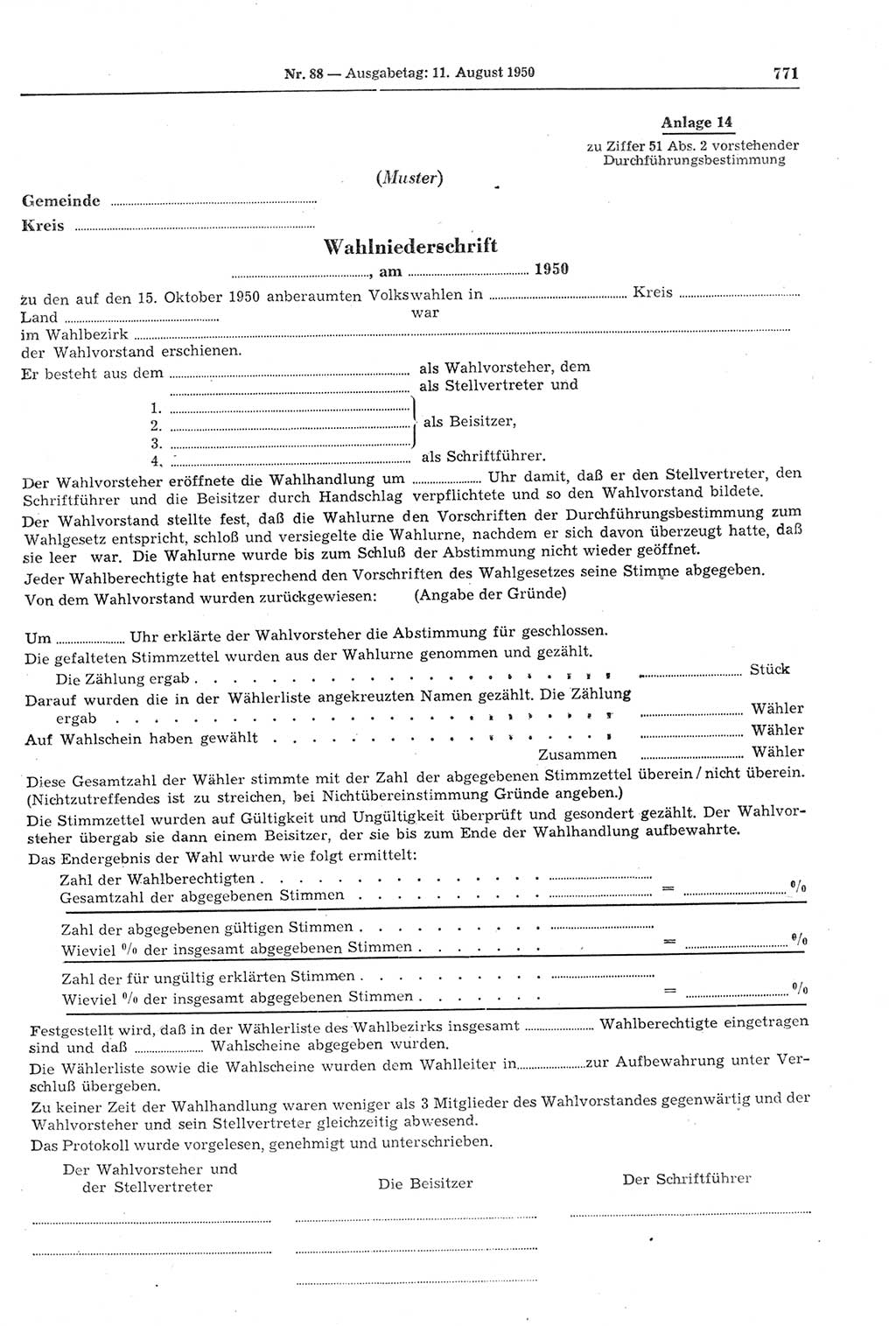 Gesetzblatt (GBl.) der Deutschen Demokratischen Republik (DDR) 1950, Seite 771 (GBl. DDR 1950, S. 771)
