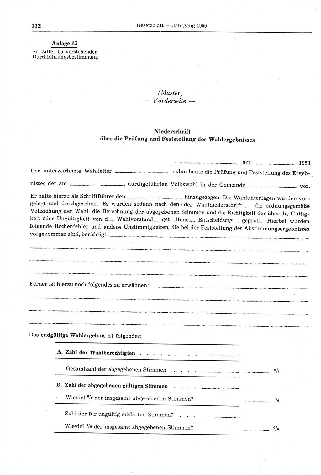 Gesetzblatt (GBl.) der Deutschen Demokratischen Republik (DDR) 1950, Seite 772 (GBl. DDR 1950, S. 772)