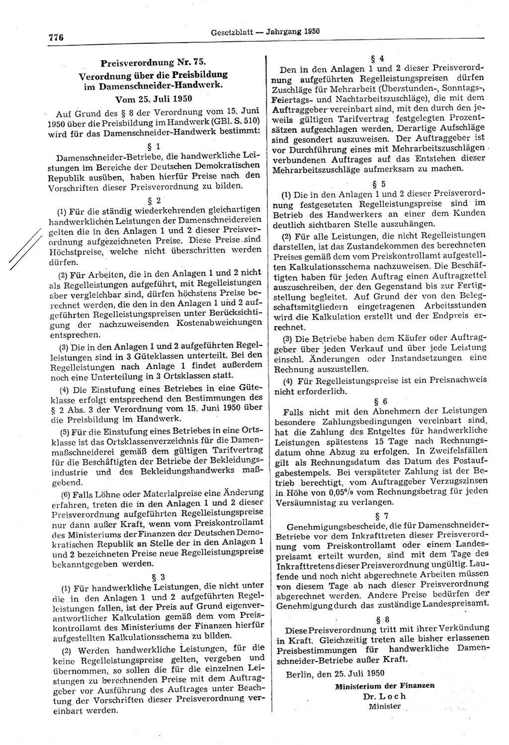 Gesetzblatt (GBl.) der Deutschen Demokratischen Republik (DDR) 1950, Seite 776 (GBl. DDR 1950, S. 776)