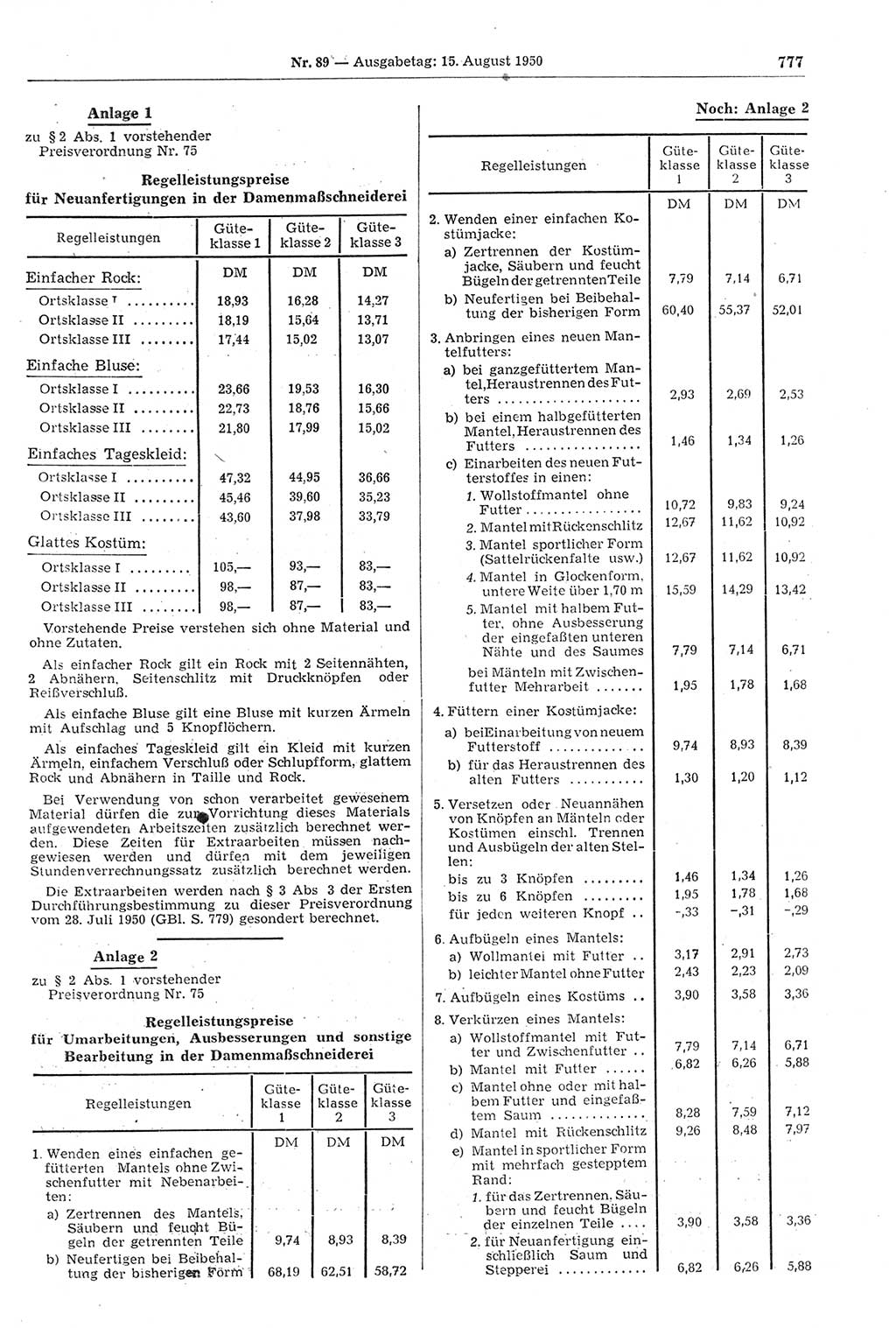 Gesetzblatt (GBl.) der Deutschen Demokratischen Republik (DDR) 1950, Seite 777 (GBl. DDR 1950, S. 777)