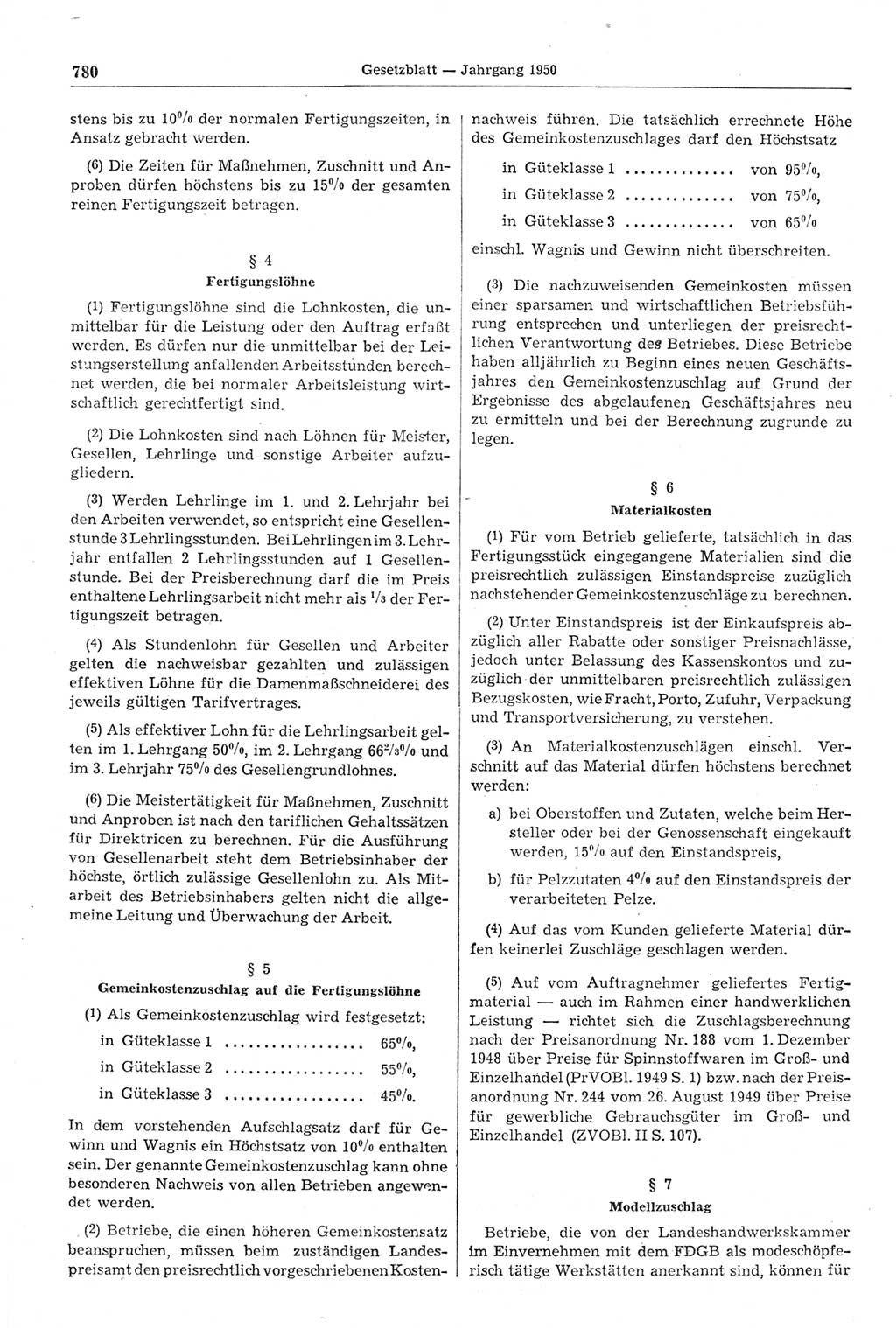 Gesetzblatt (GBl.) der Deutschen Demokratischen Republik (DDR) 1950, Seite 780 (GBl. DDR 1950, S. 780)