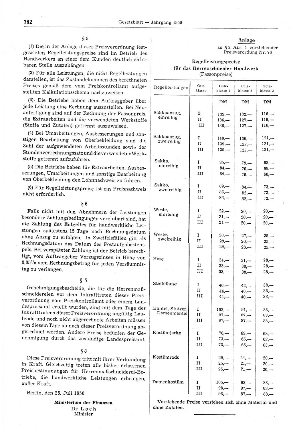 Gesetzblatt (GBl.) der Deutschen Demokratischen Republik (DDR) 1950, Seite 782 (GBl. DDR 1950, S. 782)