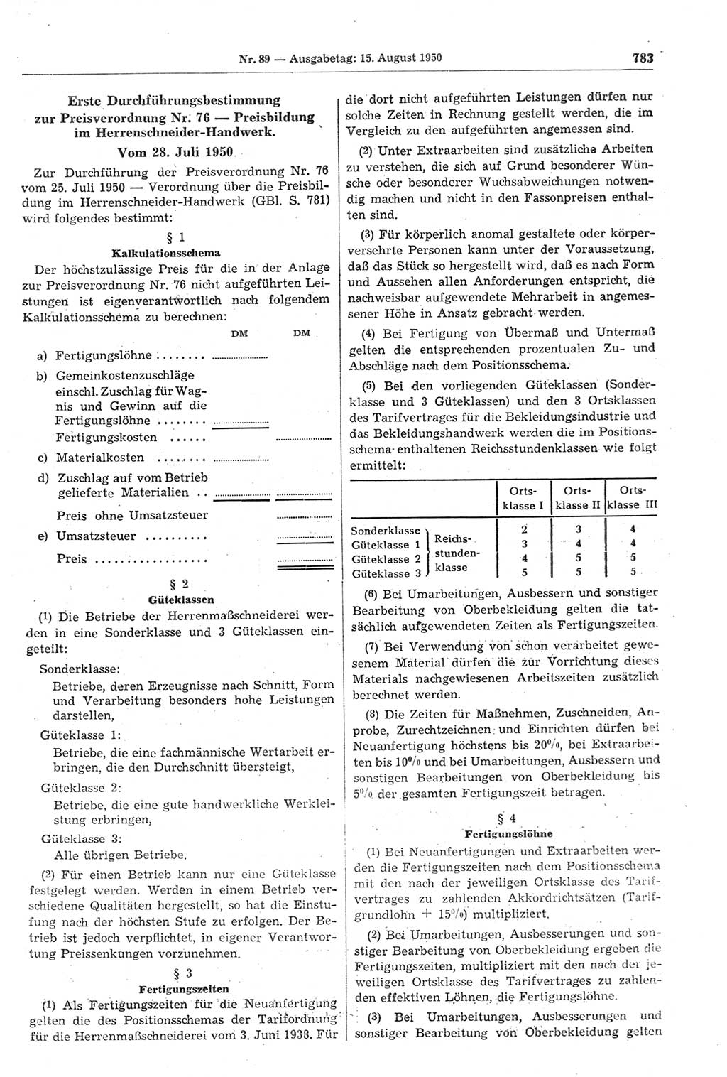 Gesetzblatt (GBl.) der Deutschen Demokratischen Republik (DDR) 1950, Seite 783 (GBl. DDR 1950, S. 783)