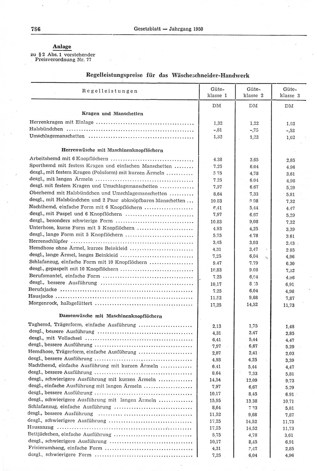 Gesetzblatt (GBl.) der Deutschen Demokratischen Republik (DDR) 1950, Seite 786 (GBl. DDR 1950, S. 786)