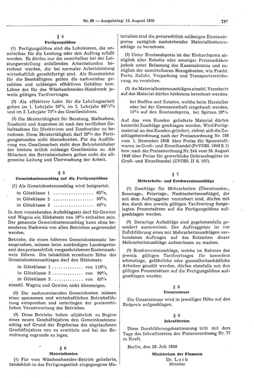 Gesetzblatt (GBl.) der Deutschen Demokratischen Republik (DDR) 1950, Seite 789 (GBl. DDR 1950, S. 789)