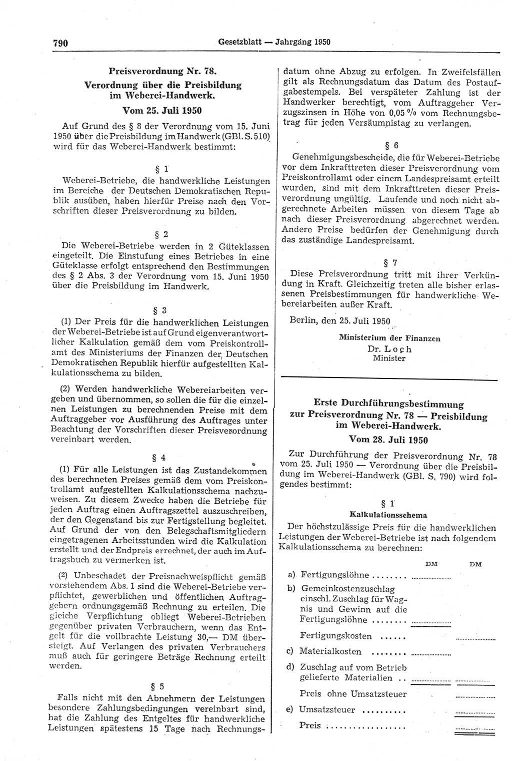 Gesetzblatt (GBl.) der Deutschen Demokratischen Republik (DDR) 1950, Seite 790 (GBl. DDR 1950, S. 790)