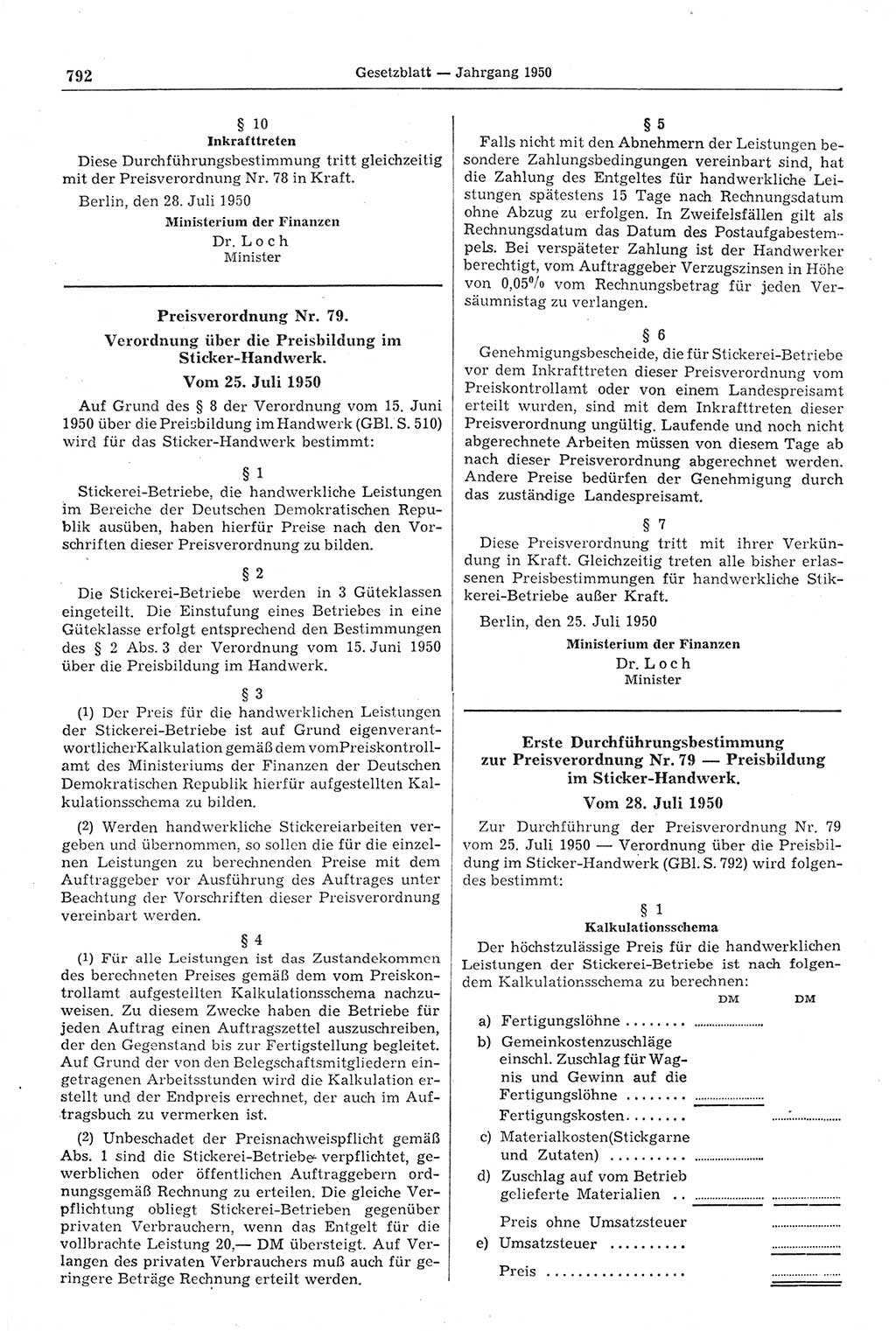 Gesetzblatt (GBl.) der Deutschen Demokratischen Republik (DDR) 1950, Seite 792 (GBl. DDR 1950, S. 792)