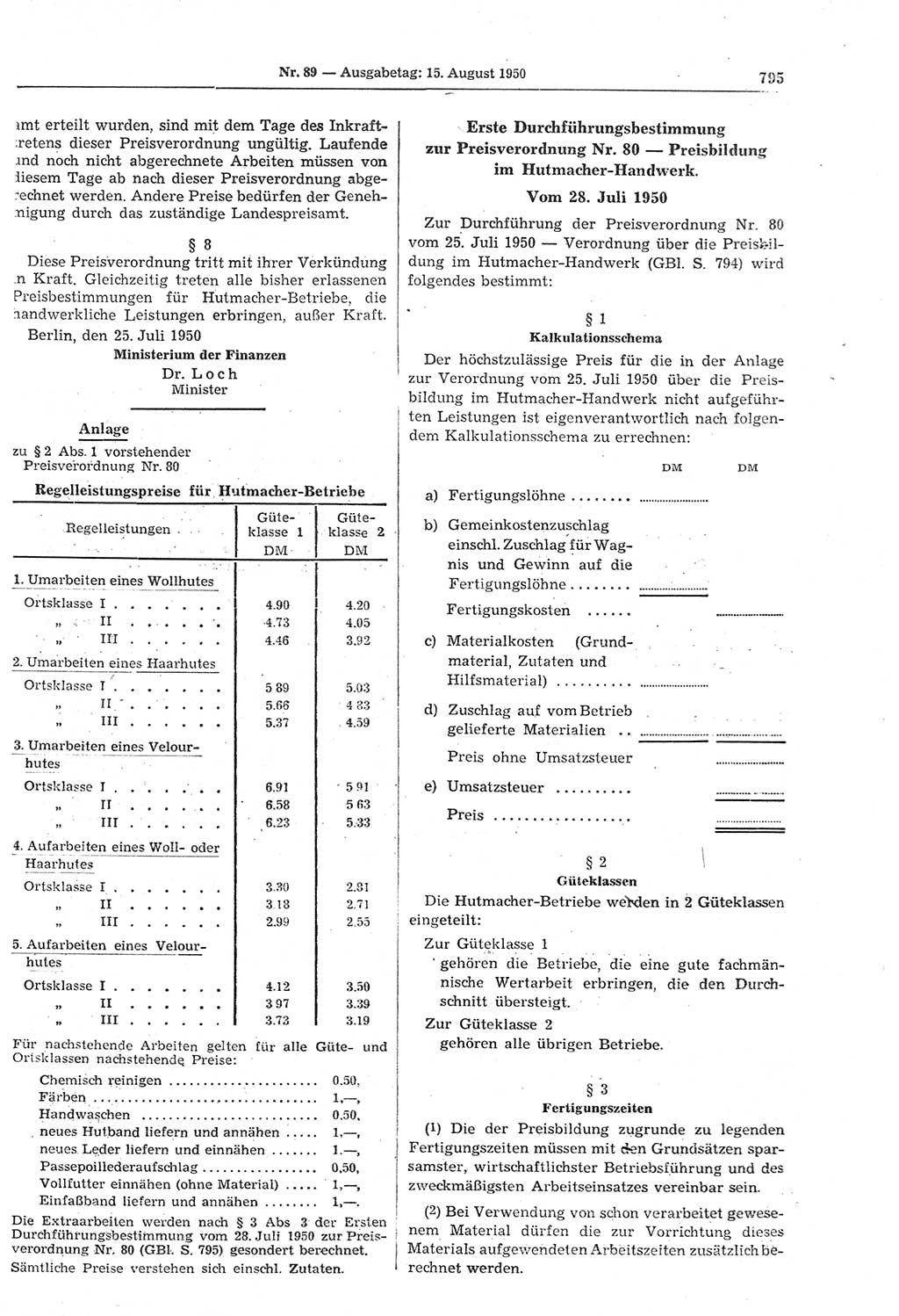 Gesetzblatt (GBl.) der Deutschen Demokratischen Republik (DDR) 1950, Seite 795 (GBl. DDR 1950, S. 795)
