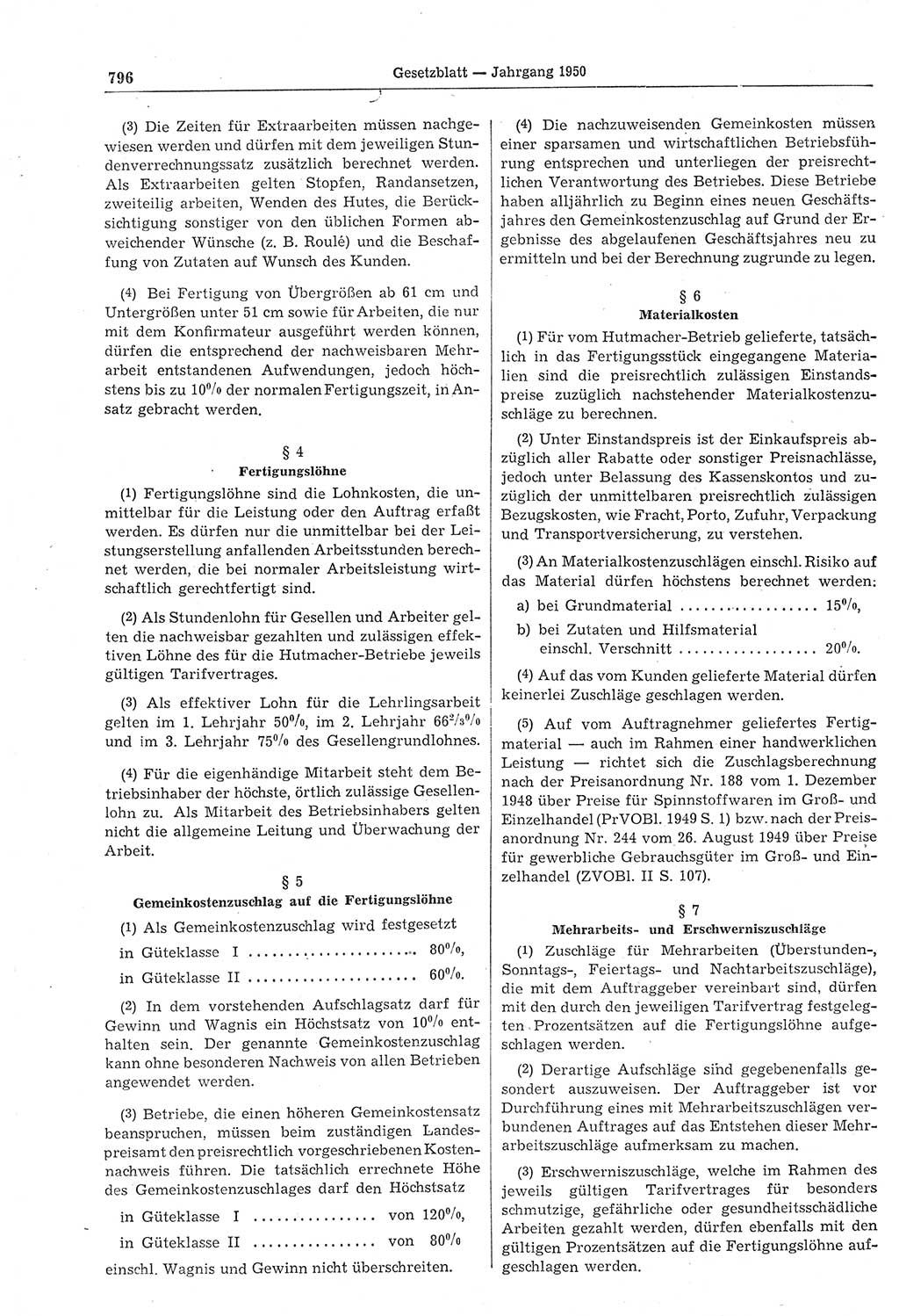 Gesetzblatt (GBl.) der Deutschen Demokratischen Republik (DDR) 1950, Seite 796 (GBl. DDR 1950, S. 796)